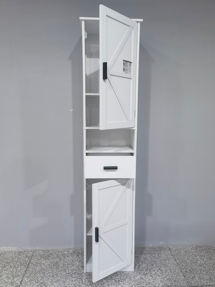 69" H Tall Bathroom Storage Cabinet With 2 Barn Doors And 1 Drawer, Narrow Storage Unit, Adjustable Shelves,Floor Cabinet For Bathroom, Living Room, Entryway,Kitchen, White