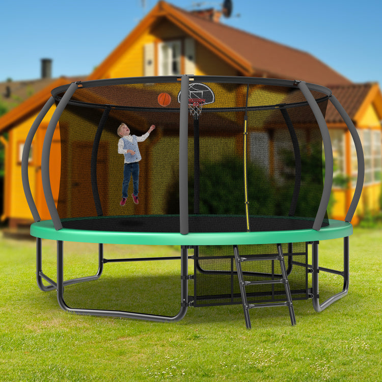 14Ft Trampoline With Enclosure Recreational Trampolines With Ladder And Antirust Coating, Astm Approval Outdoor Trampoline For Kids