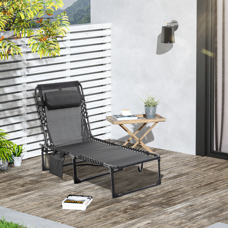 Outsunny Reclining Chaise Lounge Chair, Portable Sun Lounger, Folding Camping Cot, With Adjustable Backrest And Removable Pillow, For Patio, Garden, Beach, Black