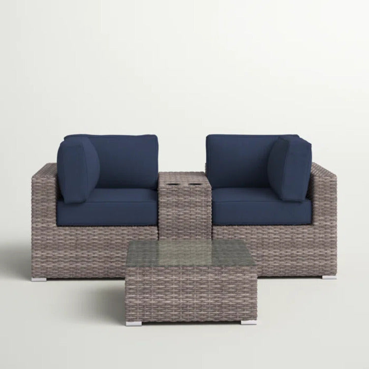 Ready To Use 2 Seat Wicker Patio Furniture Set With Cushions