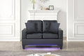 Gemma 55.5"W Black Pvc Fabric Loveseat With Led Lights, Usb Charger, Tufted Cushions