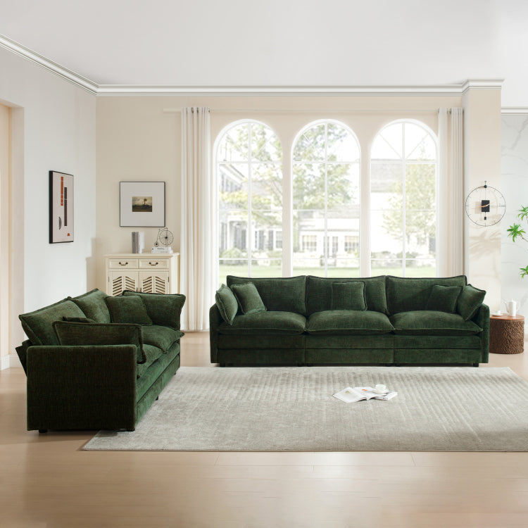 2 Piece Upholstered Sofa, Living Room Sectional Sofa Set Modern Sofa Couches Set , Deep Seat Sofa For Living Room Apartment, 1 3 Seat Green Chenille