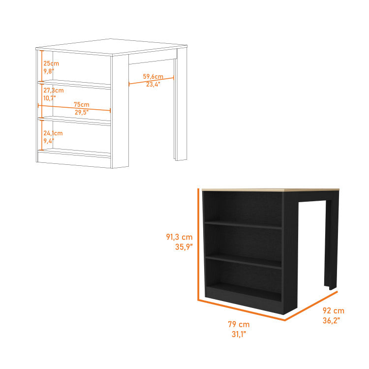 Alameda Kitchen Island, Three Drawers Concealed