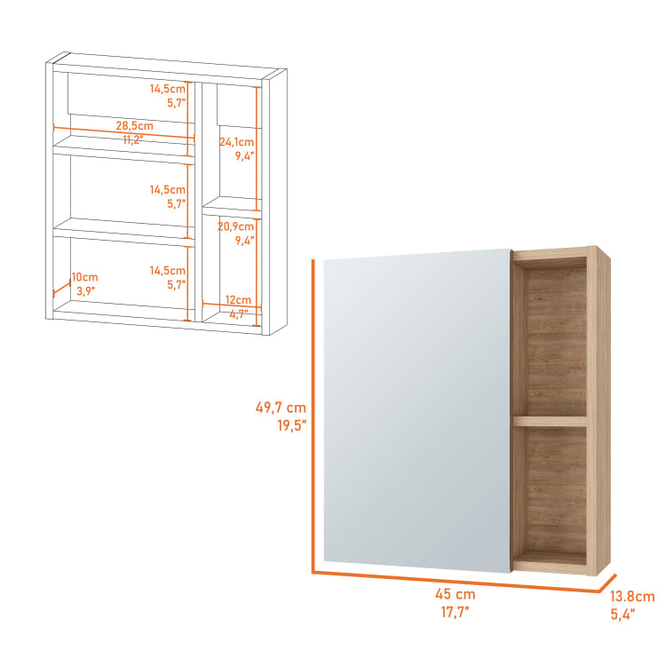 Lincoln Mirrored Medicine Cabinet, Five Interior Shelves