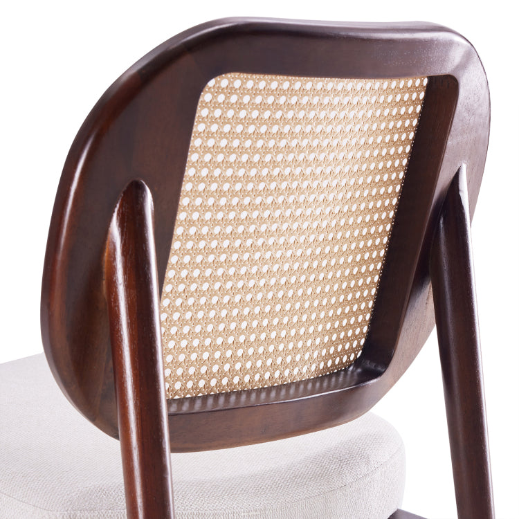 Rattan Accent Chair, Upholstered Living Room Chair With Rattan Back & Wood Frame, Mid Century Modern Reading Chair For Living Room, Bedroom, Beige