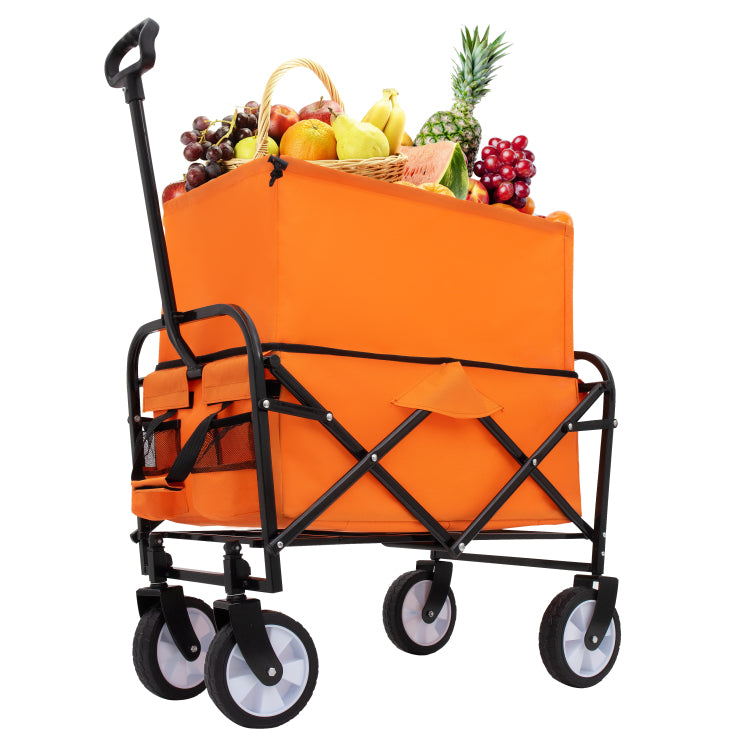 Minimeetall Strap Collapsible Foldable Wagon Cart Beach Wagon Heavy Duty Utility Cart Utility Wagon Grocery Cart For For Camping Shopping Sports Gardeing Fishing Supports 225Lbs Orange