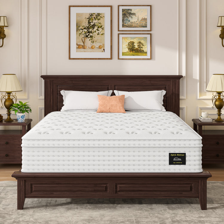 14'' Hybrid Mattress Queen, Memory Foam & Pocket Springs For Pressure Relief, Fiberglass Free Ergonomic Home White