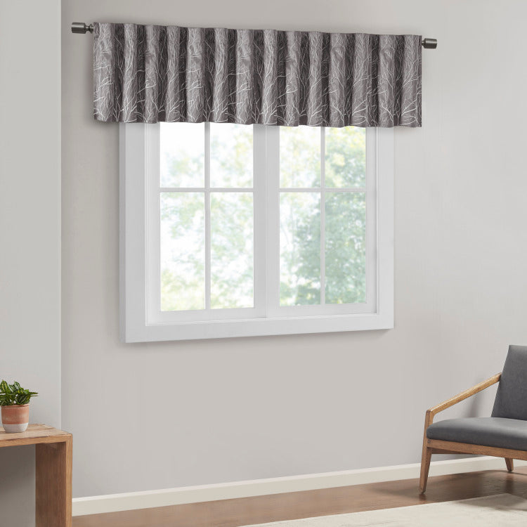 Faux Silk Embroidered Window Valance Grey 50X18"