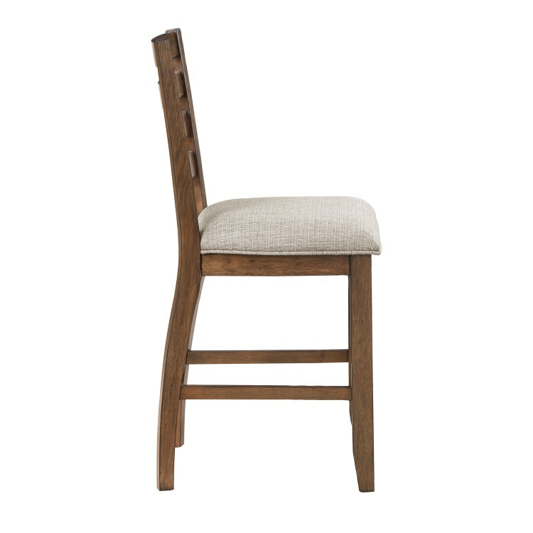 Trea 26 Inch Counter Height Chair, Ladder Back, Polyester, Cherry, Set Of 2