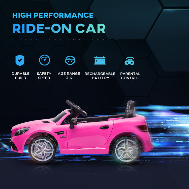 Aosom Mercedes Slc 300 Licensed Kids Electric Car With Remote Control, 12V Battery Powered Kids Ride On Car With Music, Lights, Suspension For 3 6 Years Old, Pink