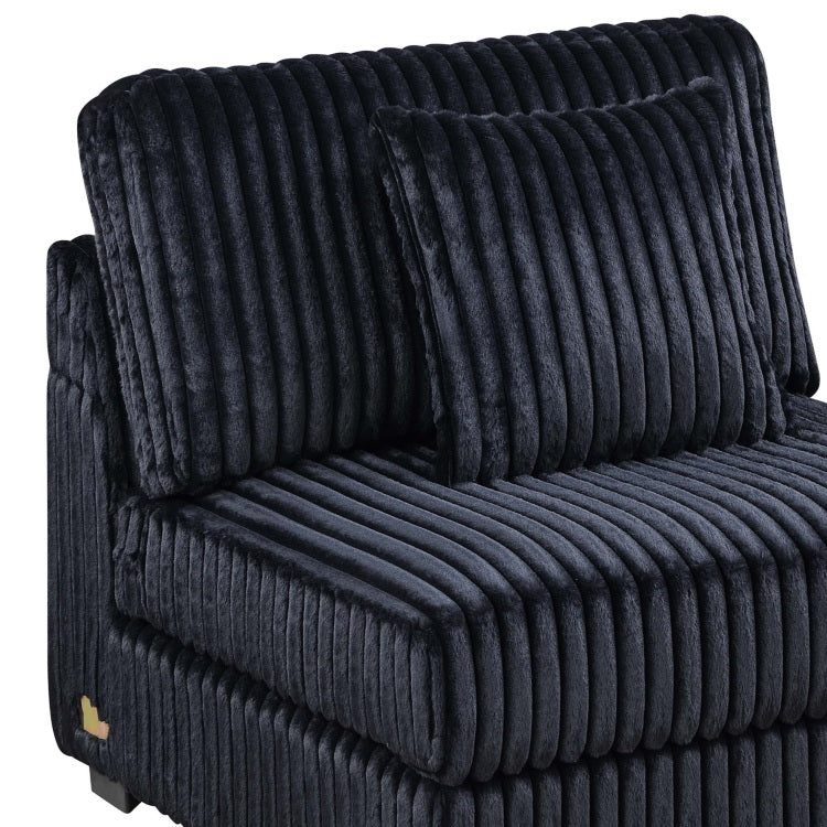 Black Fur Like Corduroy Armless Chair Modular 1Pc Chair W Pillow Living Room Furniture Modern Contemporary Style