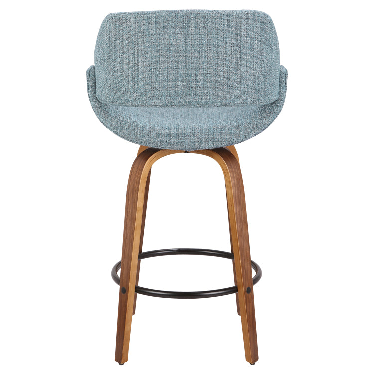 Mid Century Modern Counter Stool In Walnut And Blue Noise Fabric