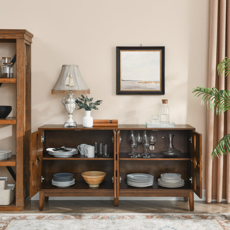60.5" Mid Century Modern Sideboard Buffet Cabinet With Storage, Tv Media Console Table, Storage Cabinet With 4 Doors & Adjustable Shelves For Kitchen Dining Living Room Entryway, Walnut