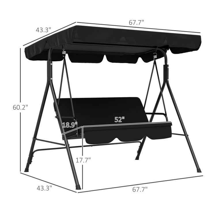 Outsunny 3 Seat Outdoor Patio Swing Chair With Removable Cushion, Steel Frame Stand And Adjustable Tilt Canopy For Patio, Garden, Poolside, Balcony, Backyard, Black 2