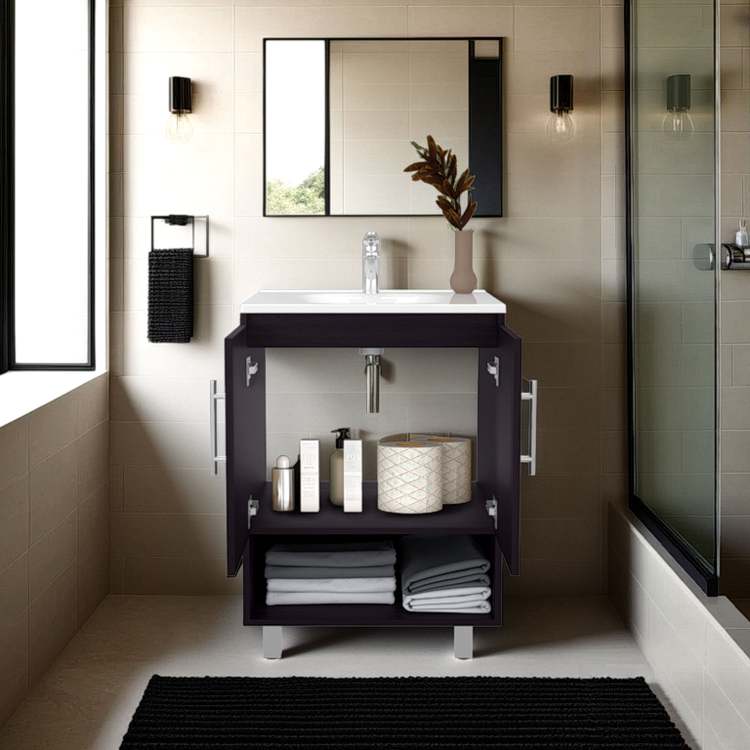 Wenge 1 Shelf Freestanding Bathroom Vanity Cabinet With Double Doors