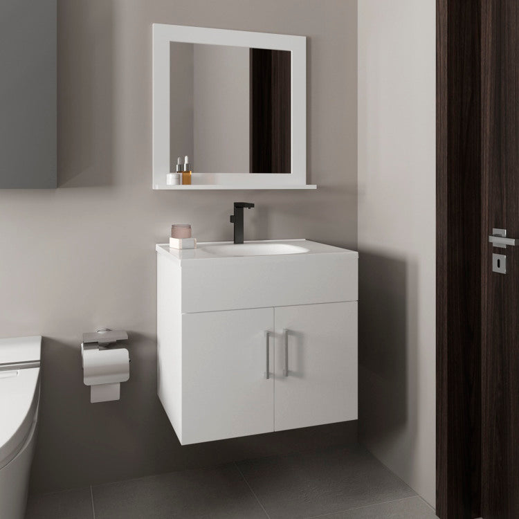 Bathroom Set, Vanity Sink Mirror, 2 Doors, 1 Shelf, 1 Mirror, White