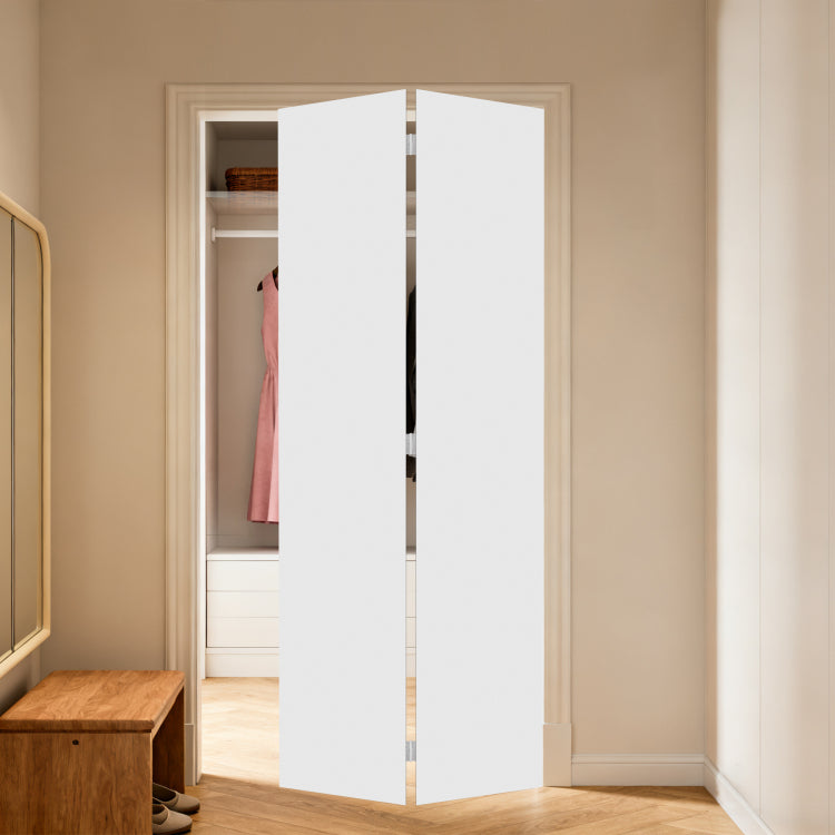 18Modern Flat Panel 44 In. X 80 In. Solid Core White Finished Vinyl Bi Fold Door With Hardware Kit