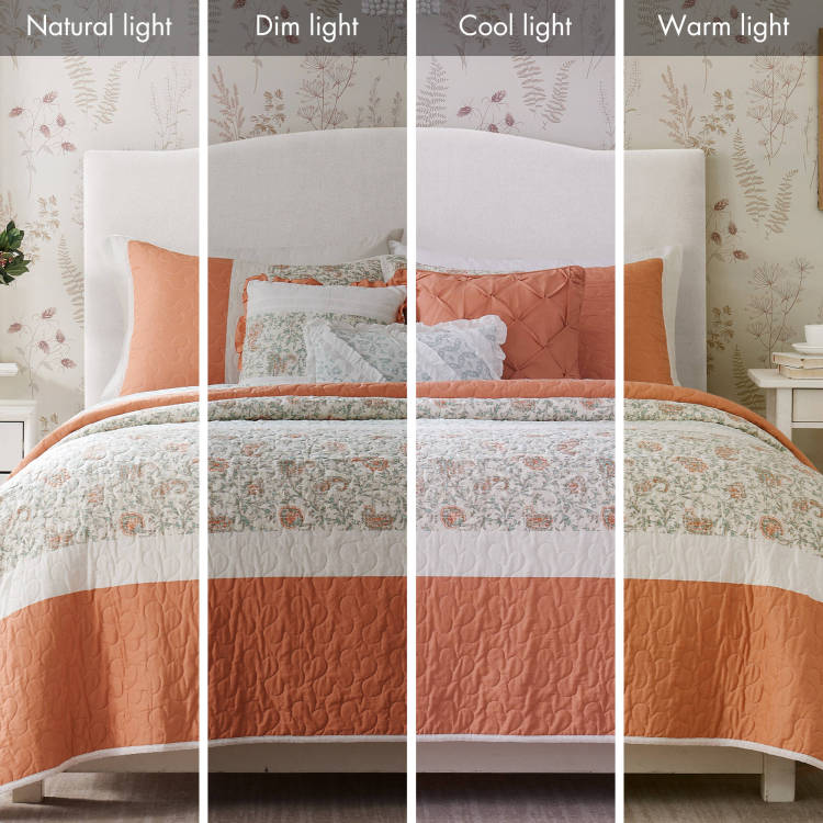 6 Piece Cotton Percale Quilt Set With Throw Pillows Coral Full Queen
