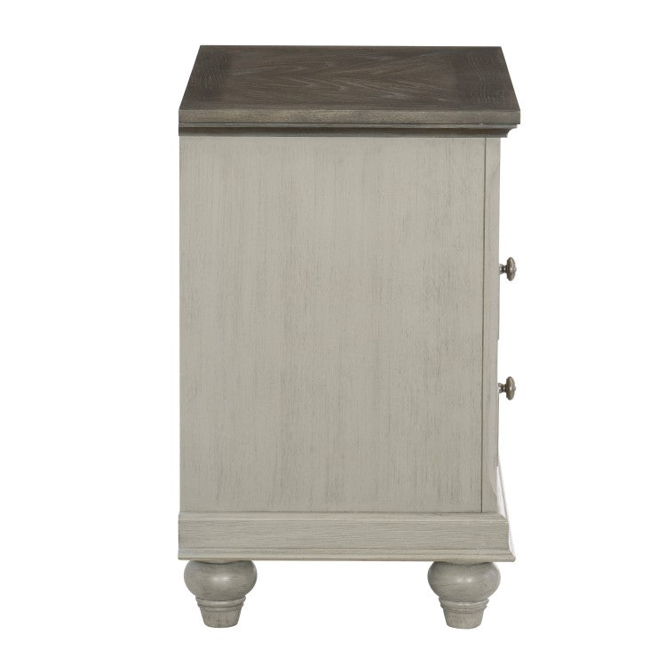 Classic Light Gray Finish 1Pc Nightstand With 2X Drawers And Storage Cubby Dark Brown Top Modern Farmhouse Design Bedroom Furniture Side Table