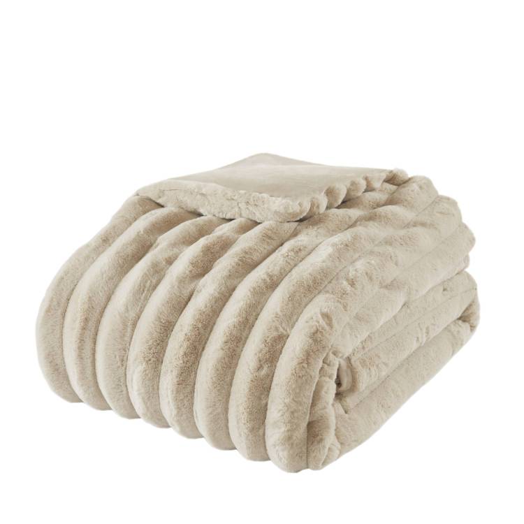 3 Pcs King Soft Faux Fur Ribbed Comforter Set Taupe