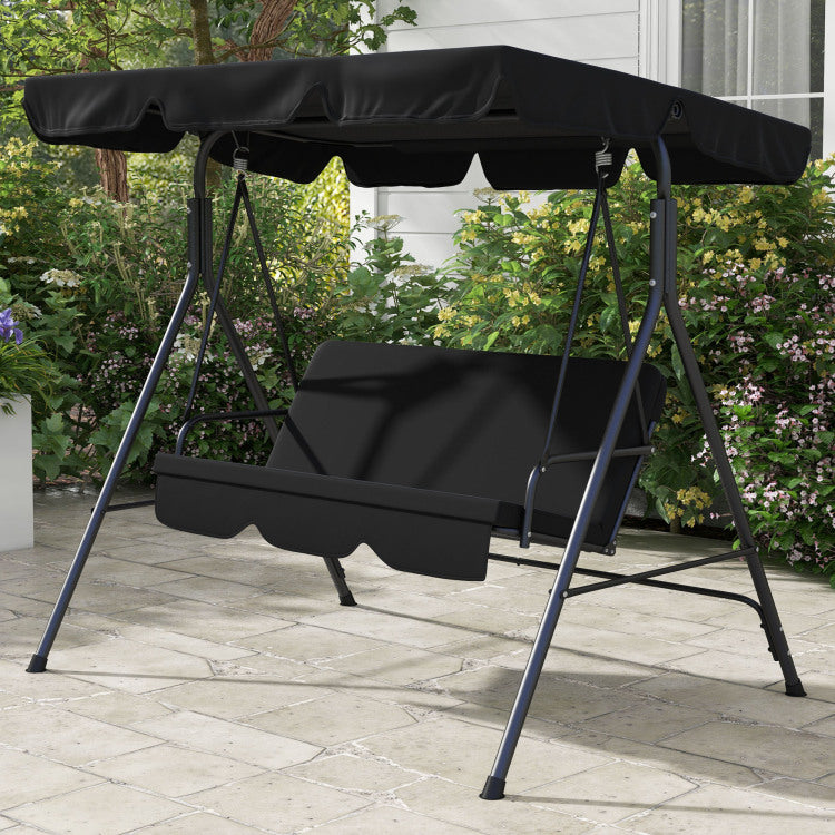 Outsunny 3 Seat Outdoor Patio Swing Chair With Removable Cushion, Steel Frame Stand And Adjustable Tilt Canopy For Patio, Garden, Poolside, Balcony, Backyard, Black 2