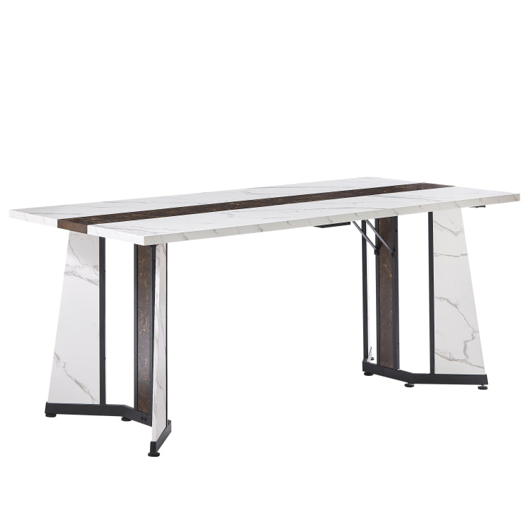 70.9"Rectangular Large Dining Table, Marble Grain Waterproof Large Desk For 8 People, Deluxe Family Dining Table With Adjustable Legs For Kitchen,Living Room,Office, White,70.9''W X 35.4''D X