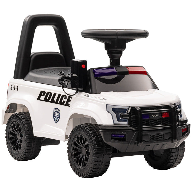 Aosom Kids Push Ride On Car With Working Pa System And Horn, Police Truck Style Foot To Floor Sliding Car For Boys And Girls With Under Seat Storage, For 18 Months To 5 Years Old, White