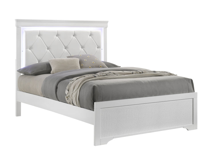 Blaze Upholstered Modern Style Full Bed Made With Led Headboard & Wood In White Nj Inventory