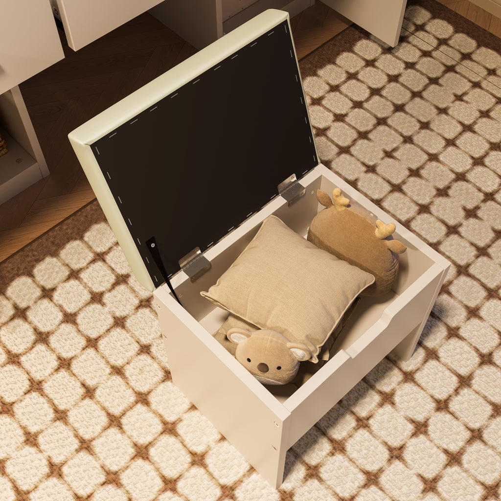 41.3" Makeup Vanity With Sliding Mirror And Led Lights, Dressing Table With Storage Stool, 3 Drawers And 2 Rgb Cabinets, Vanity Desk With Open Shelves And Charging Station, White