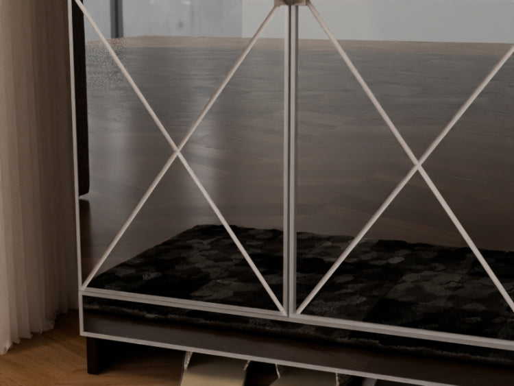 Elegant Decor Mirrored Cabinet With Silver Edging,Mirrored Cabinet With Double Door Storage,Shoe Storage Cabinet For Entryway,Glass Brown Finish