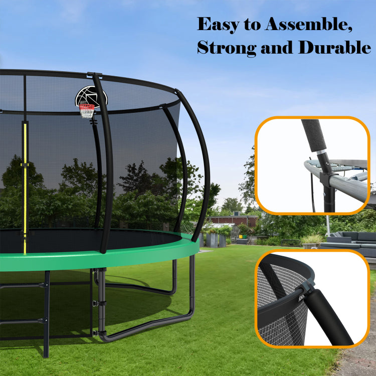 12Ft Recreational Kids Trampoline With Safety Enclosure Net & Ladder, Outdoor Recreational Trampolines