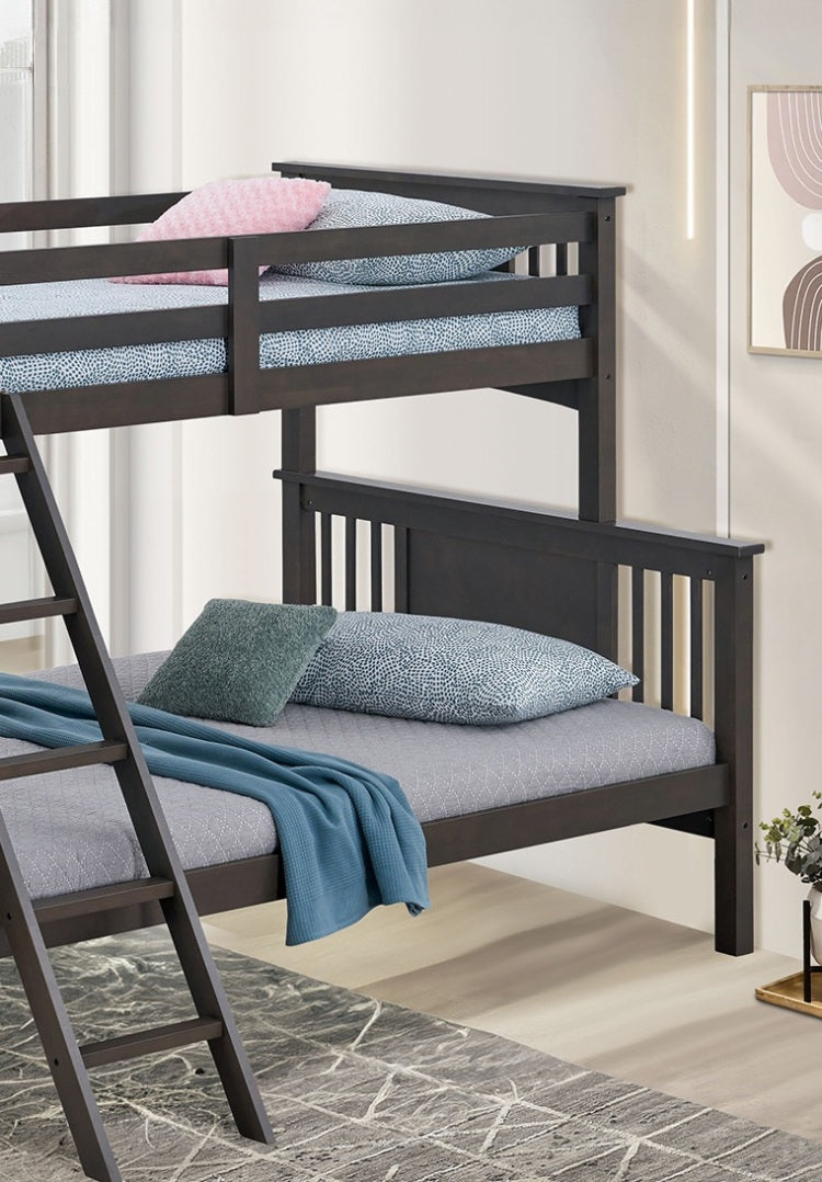Modern Transitional Style Twin Over Full Bunk Bed With Ladder And Grey Mix Finish