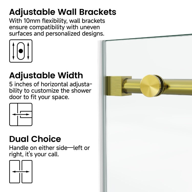 60*76"Fixed & Sliding Shower Door, Round Tube Hardware, Clear Glass Shower Door, 3 8 10Mm Sgcc Tempered Glass, Stainless Steel