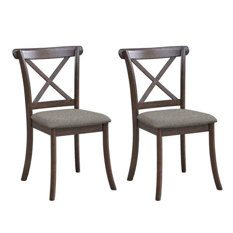 Wooden X Back Dining Chairs Set Of 2, Modern Fabric Upholstered Kitchen Side 2Pc Chairs, Cross Back Rubber Wood Farmhouse Dining Room Chair,Dark Brown