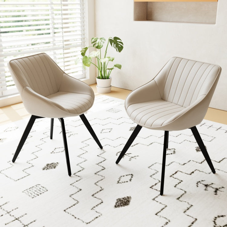 29.53 "Mdf Modern Round Coffee Table And 2 Pu Dining Chairs Set, Ring Striped Design & Storage Space Dining Table And Black Metal Leg Dining Chairs, Suitable For Kitchen And Home