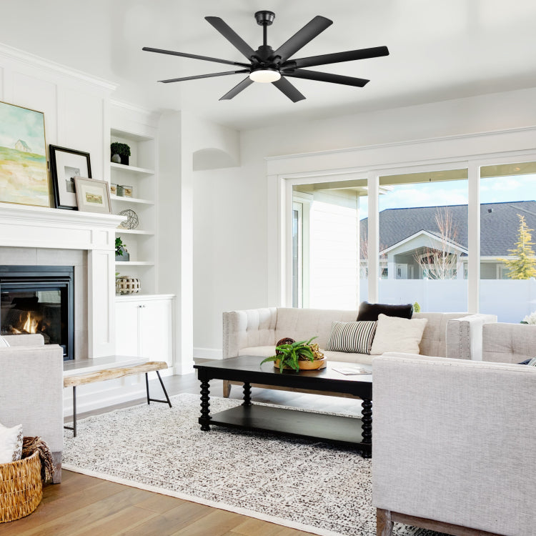Modern 52 Inch Smart ,6 Wind Speed,With 8 Black Abs Blades,Voice Remote,Fan For Bedroom,Living Room,Patio,Kitchen,Etc