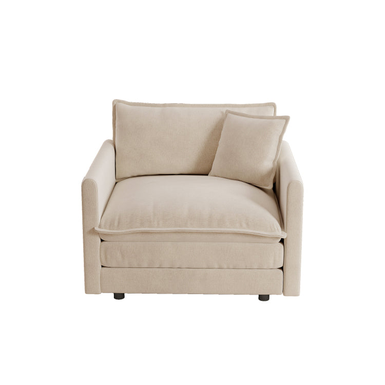 Comfy Deep Single Seat Sofa Upholstered Reading Armchair Living Room Chair Light Coffee Chenille Fabric , 1 Toss Pillow