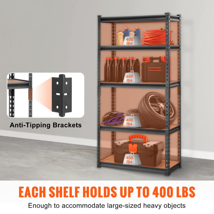 Storage Shelving Unit, 5 Tier Adjustable, 2000 Lbs Capacity, Heavy Duty Garage Shelves Metal Organizer Utility Rack, Black, 30" L X 12" W X 60" H For Kitchen Pantry Basement Bathroom Laundry