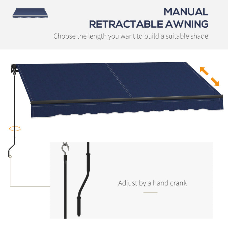 Outsunny 10' X 8' Retractable Awning, Patio Awning Sunshade Shelter With Manual Crank Handle, 280Gsm Uv Resistant Fabric And Aluminum Frame For Deck, Balcony, Yard, Blue