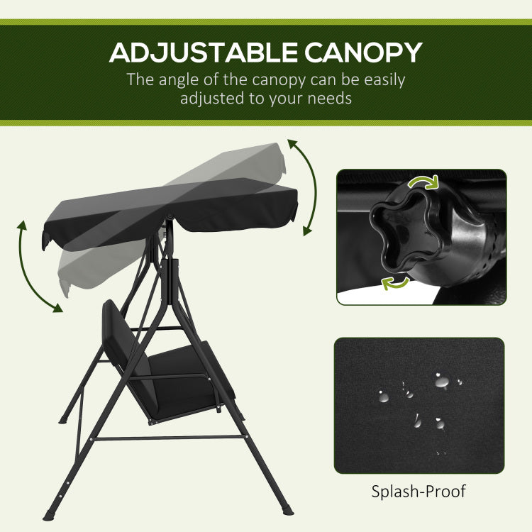 Outsunny 3 Seat Outdoor Patio Swing Chair With Removable Cushion, Steel Frame Stand And Adjustable Tilt Canopy For Patio, Garden, Poolside, Balcony, Backyard, Black 2