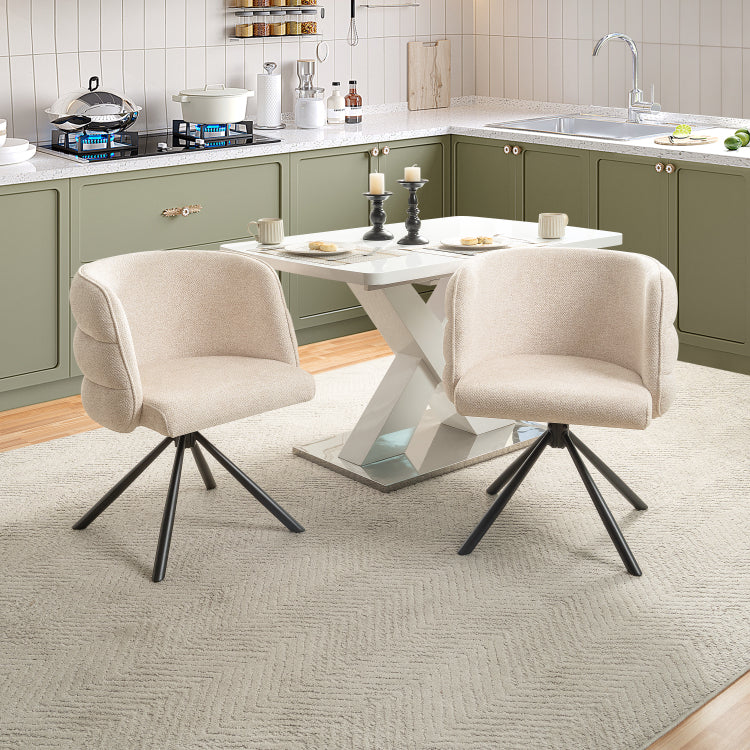270 Swivel Home Office Desk Chairs Set Of 2,Modern Dining Chairs, Upholstered Bedroom Chairs With Metal Base,Makeup Chair For Vanity, For Living Room, Bedroom,Study Room,Dining Room Beige