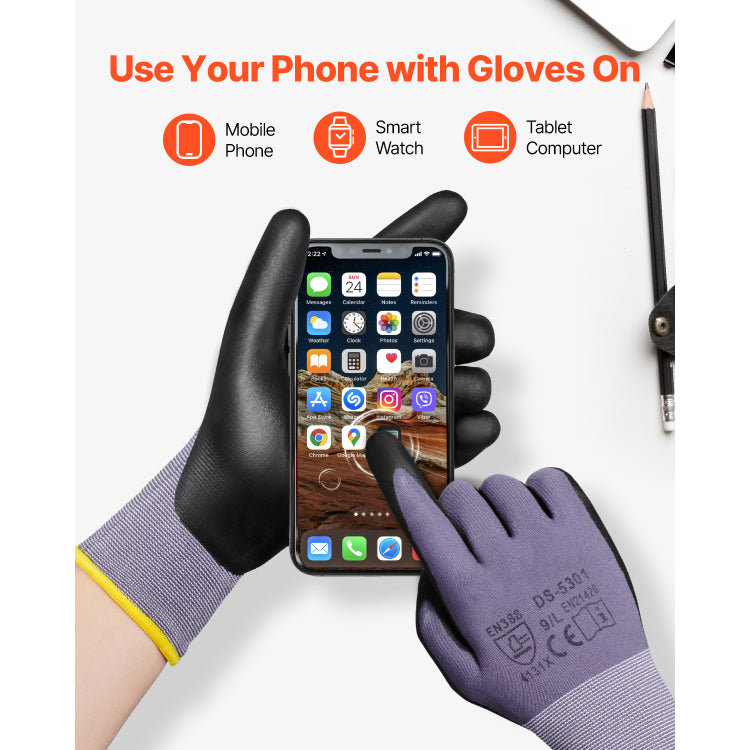 Work Gloves 12 Pair Touch Screen Nitrile Coated Garden Construction Gloves