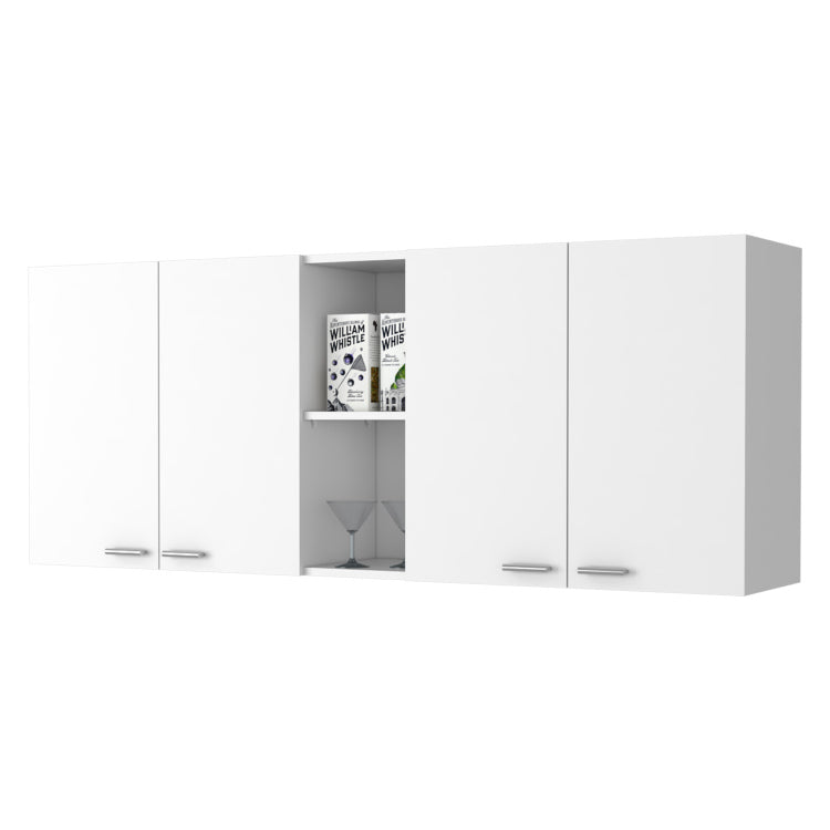 Winslow 150" Wall Cabinet, Four Doors, Two Divisions, Two Shelves