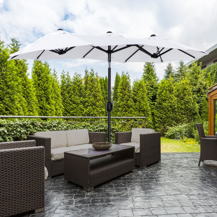 Outsunny Double Sided Patio Umbrella 9.5' Large Outdoor Market Umbrella With Push Button Tilt And Crank, 3 Air Vents And 12 Ribs, For Garden, Deck, Pool, White