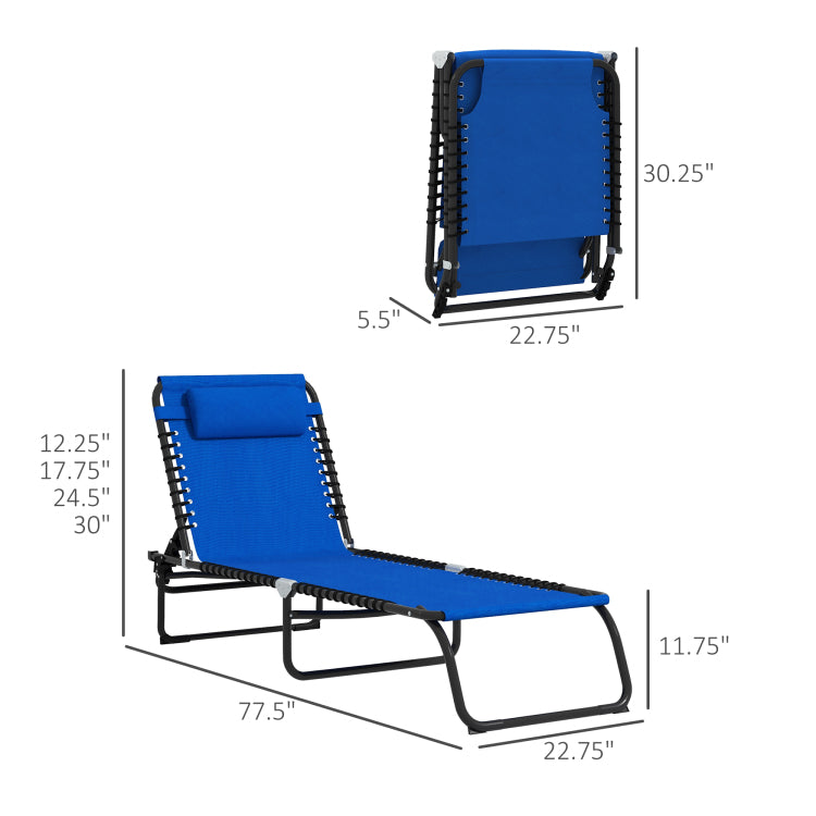 Outsunny Folding Chaise Lounge Pool Chair, Patio Sun Tanning Chair, Outdoor Lounge Chair With 4 Position Reclining Back, Mesh Seat For Beach, Yard, Patio, Blue