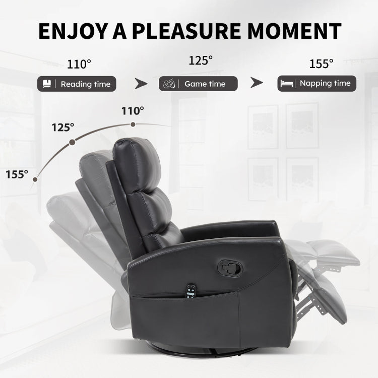 Heat Massage Manual Recliner Chair With Rocker And Swivel In Fabric For Living Room, Black