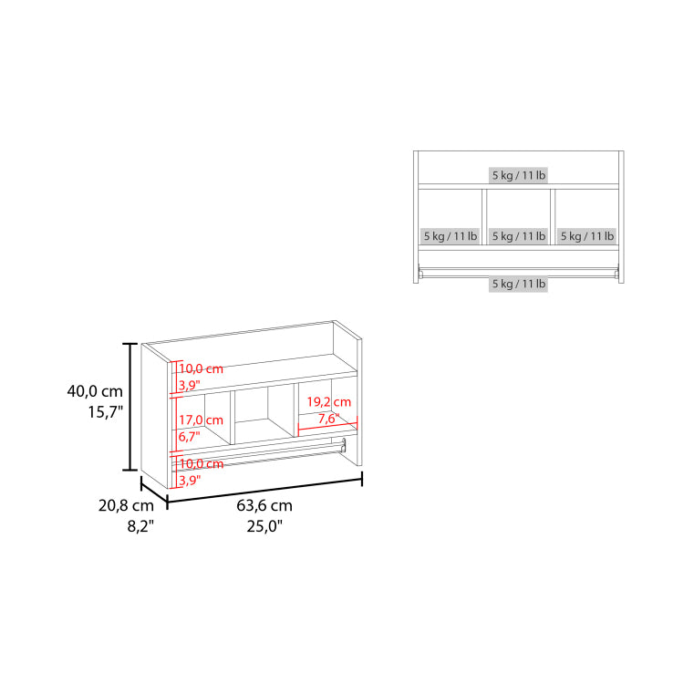 Franklin Bath Shelf With Towel Bar, Open Shelves, And Storage Space For Bathroom Items, White