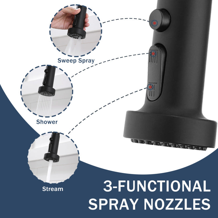 3 In 1 Kitchen Faucet With Press Type Glass Rinser, High Arc Pull Down Sprayer Faucet, 3 Function Spray Mode, Matte Black Finish, For Modern Kitchen Sink