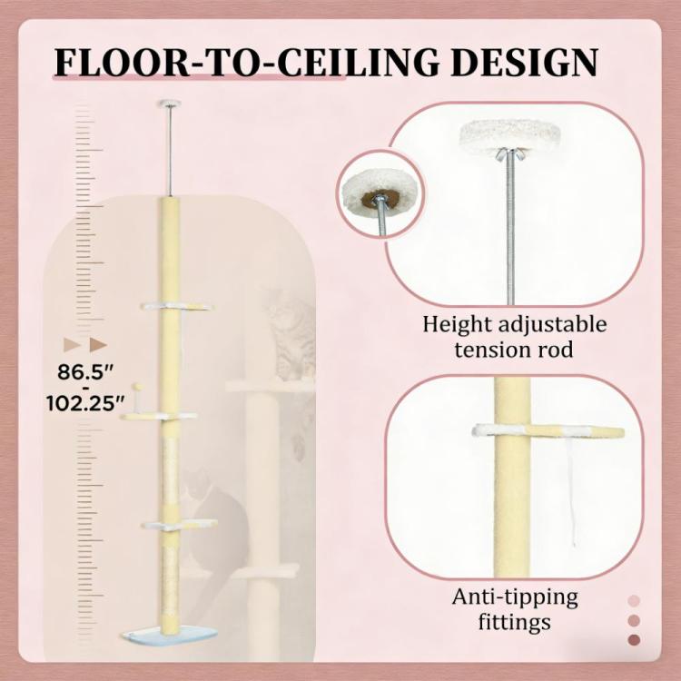 Cat Tree,4 Tier Floor To Ceiling Cat Tree