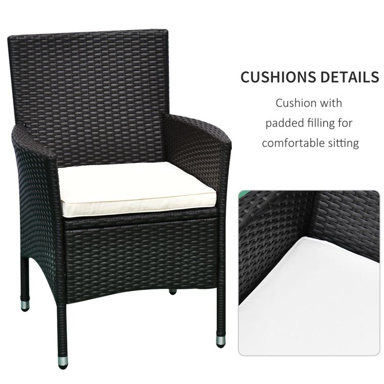 Outsunny 2 Pcs Rattan Wicker Dining Chairs With Cushions And Anti Slip Foot, Patio Stackable Chairs Set For Backyard, Garden, Lawn, Dark Coffee